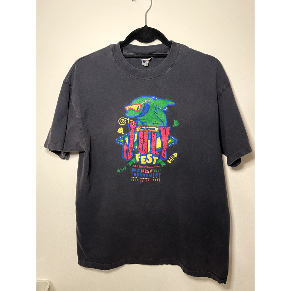 Black Single-Stitch July Fest 1990 Fishing Tournament Vintage Tee Size XL